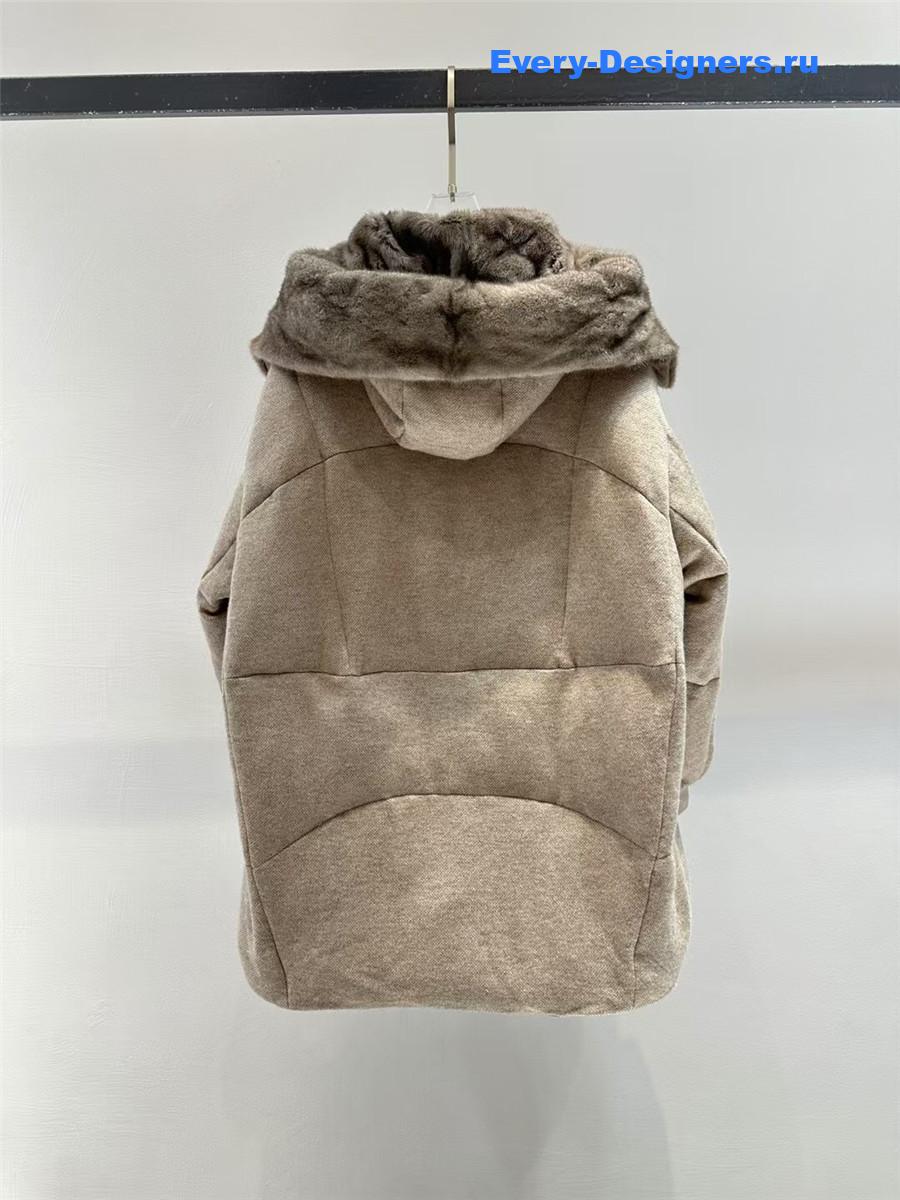 L0r0 P1ana beige mink cashmere crew neck hooded jacket