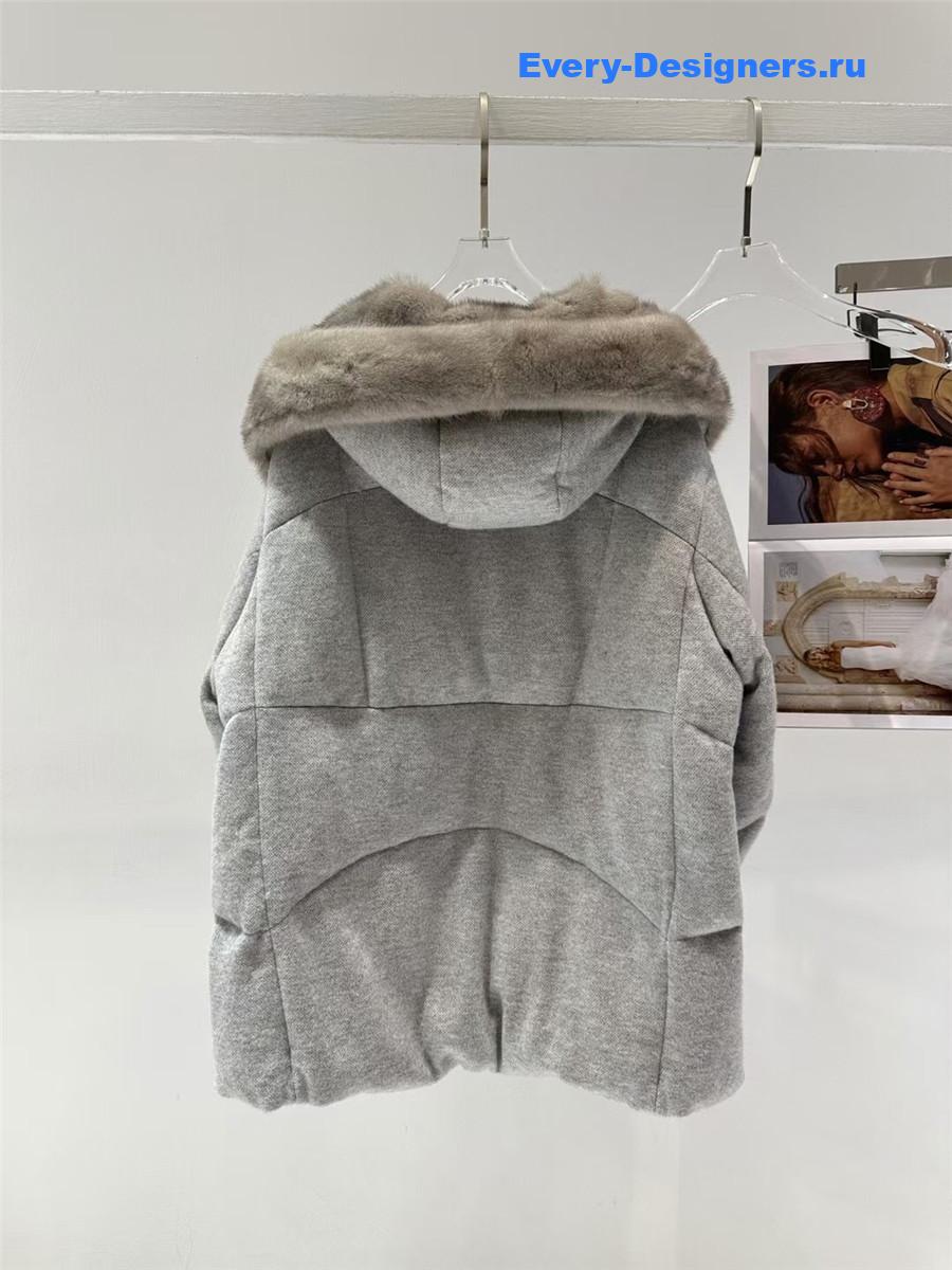 L0r0 P1ana gray mink cashmere crew neck hooded jacket