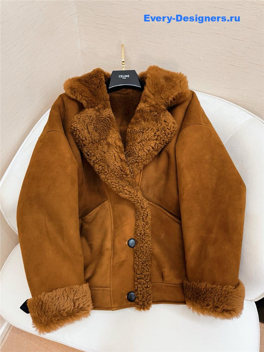 Ce1i*e brown suede shearling coat