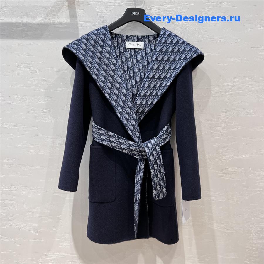 D10r blue double wool hooded coat