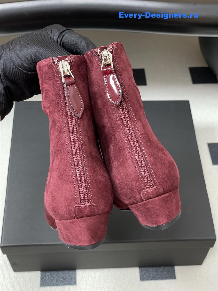 Alaia Burgundy Pointed Suede Ankle Boots