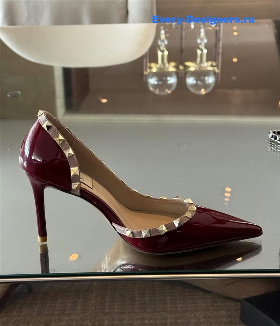 Va1e*ntin0 garavani rockstud pumps in burgundy patent leather