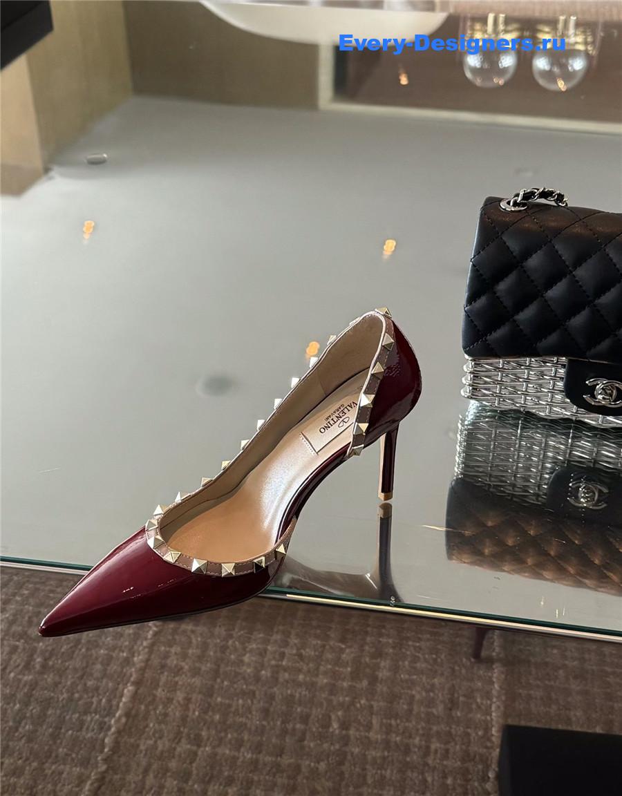 Va1e*ntin0 garavani rockstud pumps in burgundy patent leather