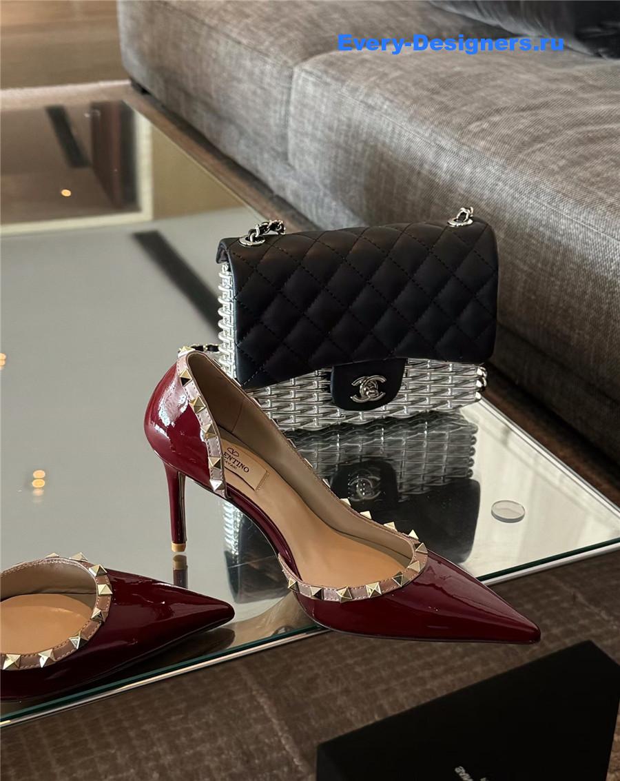 Va1e*ntin0 garavani rockstud pumps in burgundy patent leather