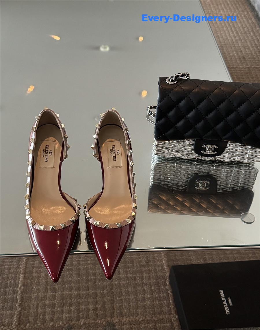 Va1e*ntin0 garavani rockstud pumps in burgundy patent leather