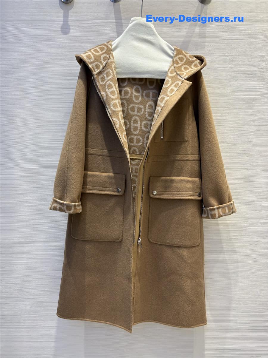 H**me5 double logo wool jacquard hooded coat