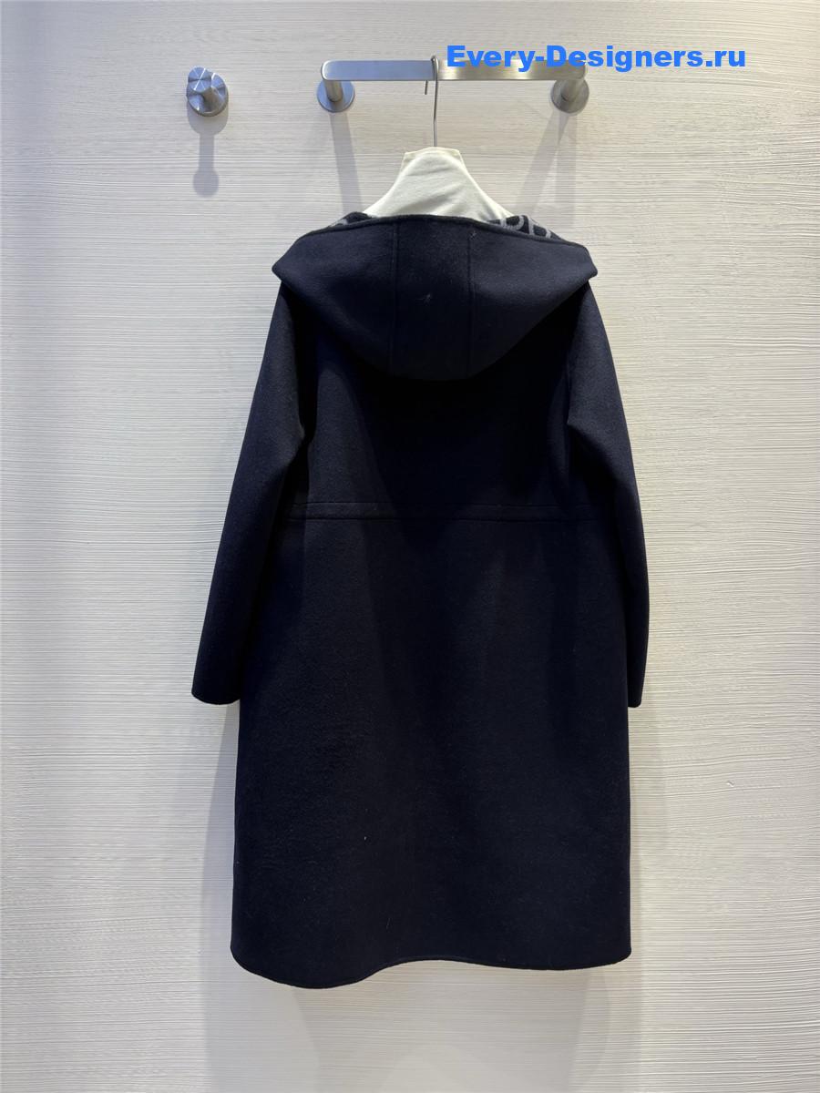 H**me5 navy double logo wool jacquard hooded coat