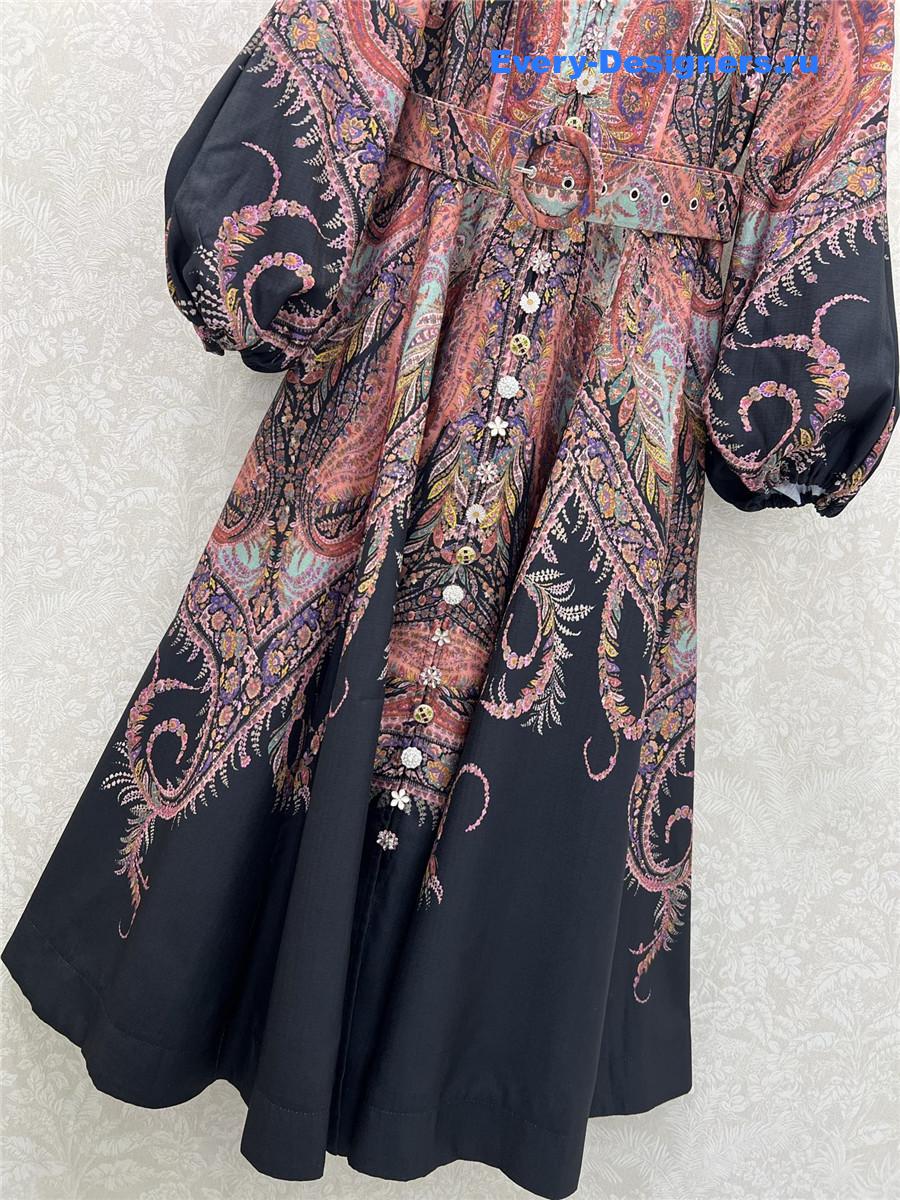 Zimm Printed linen and silk-blend organza midi dress