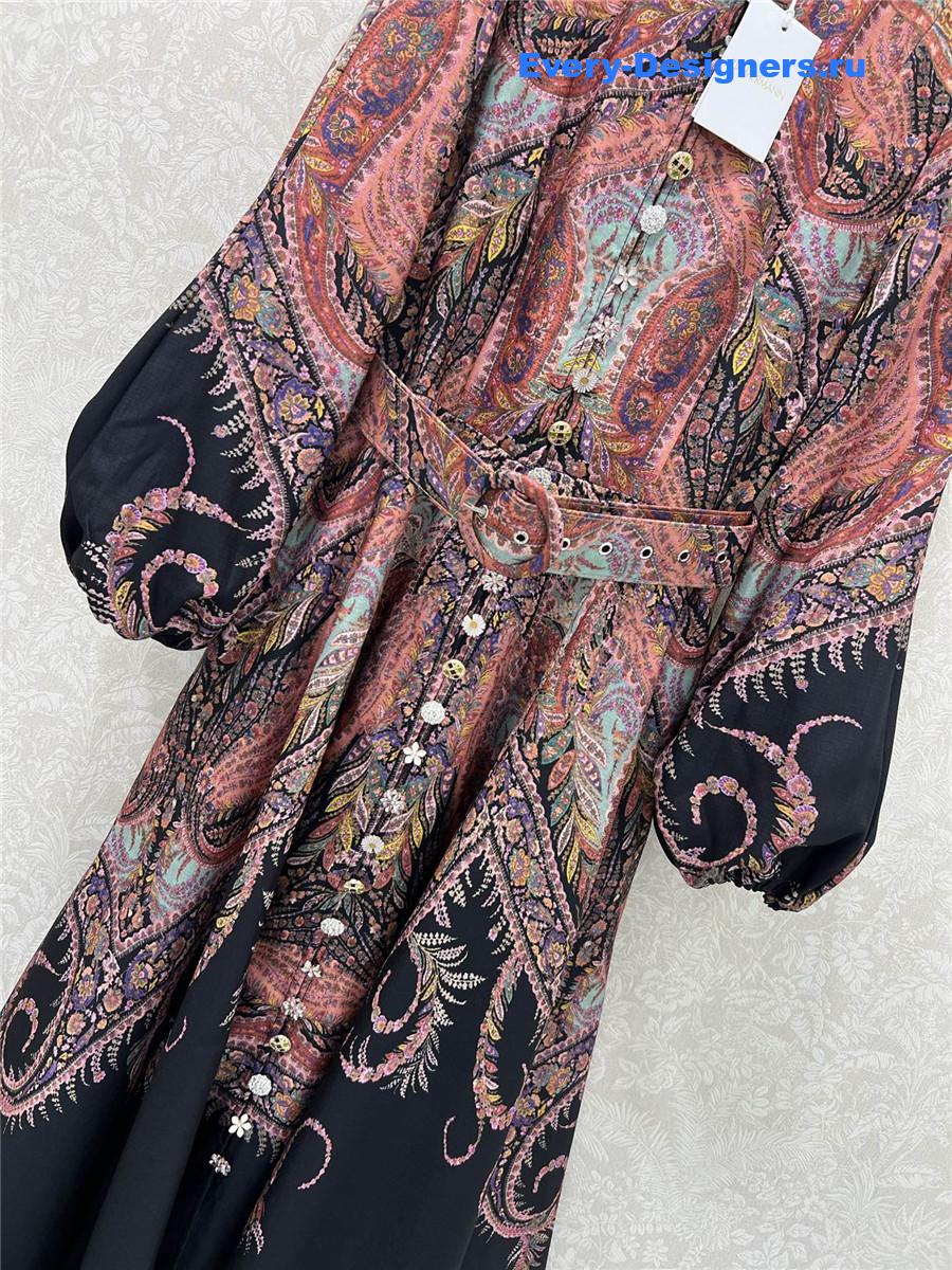 Zimm Printed linen and silk-blend organza midi dress