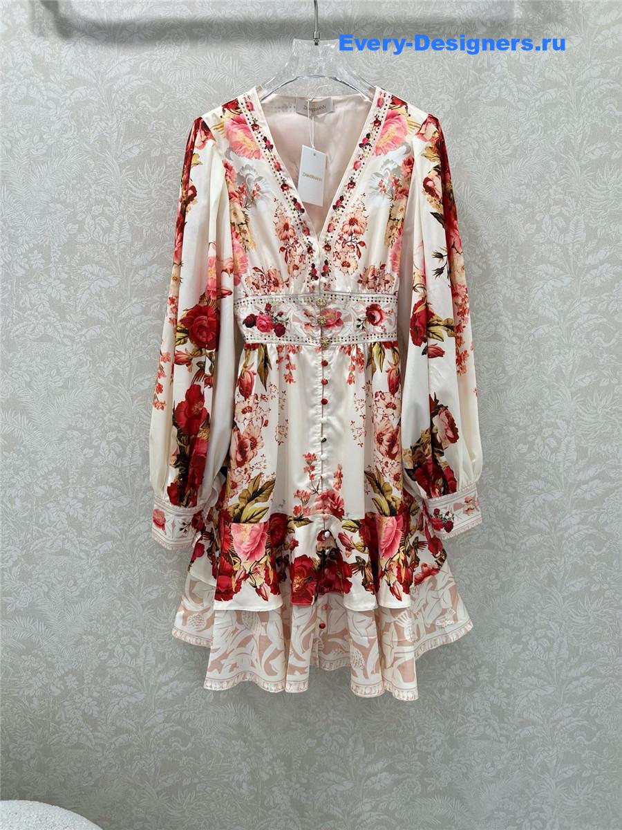 Zimm V-neck rose print dress