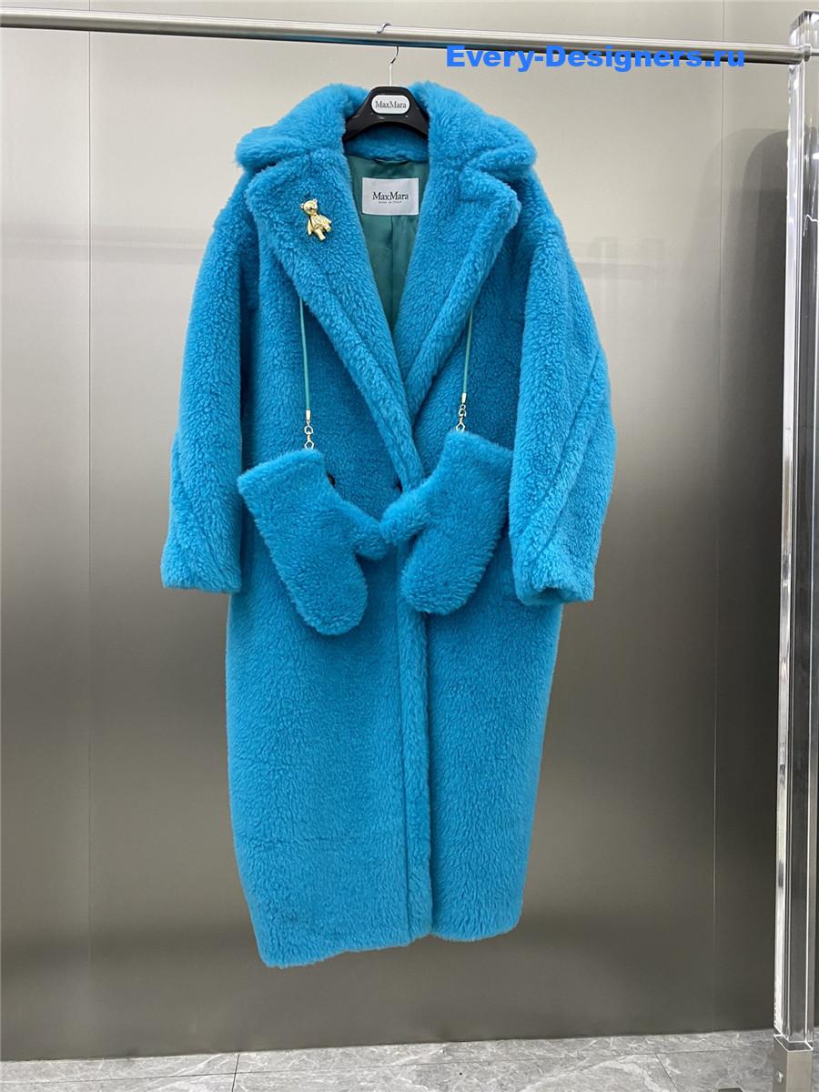 Max Mara Blue Alpaca Faux Fur Coat