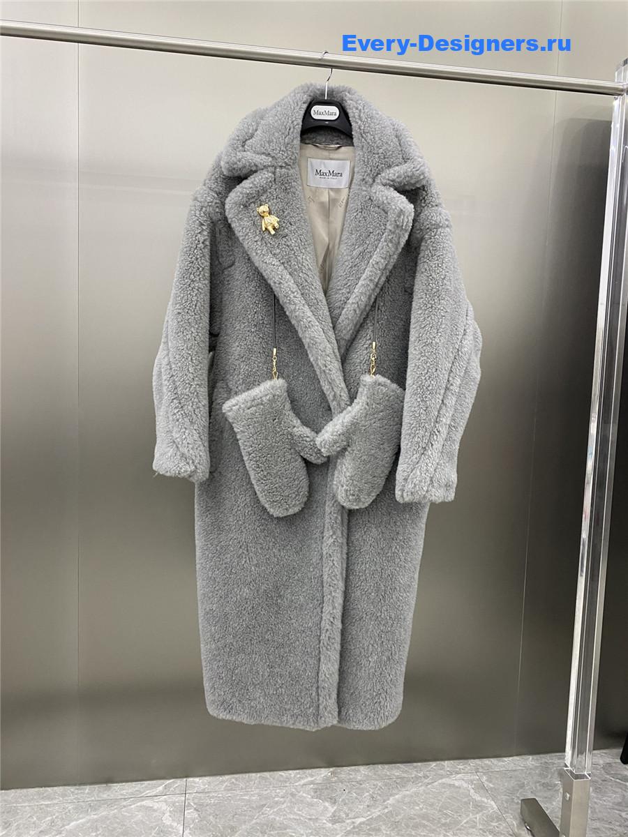 Max Mara Grey Alpaca Faux Fur Coat