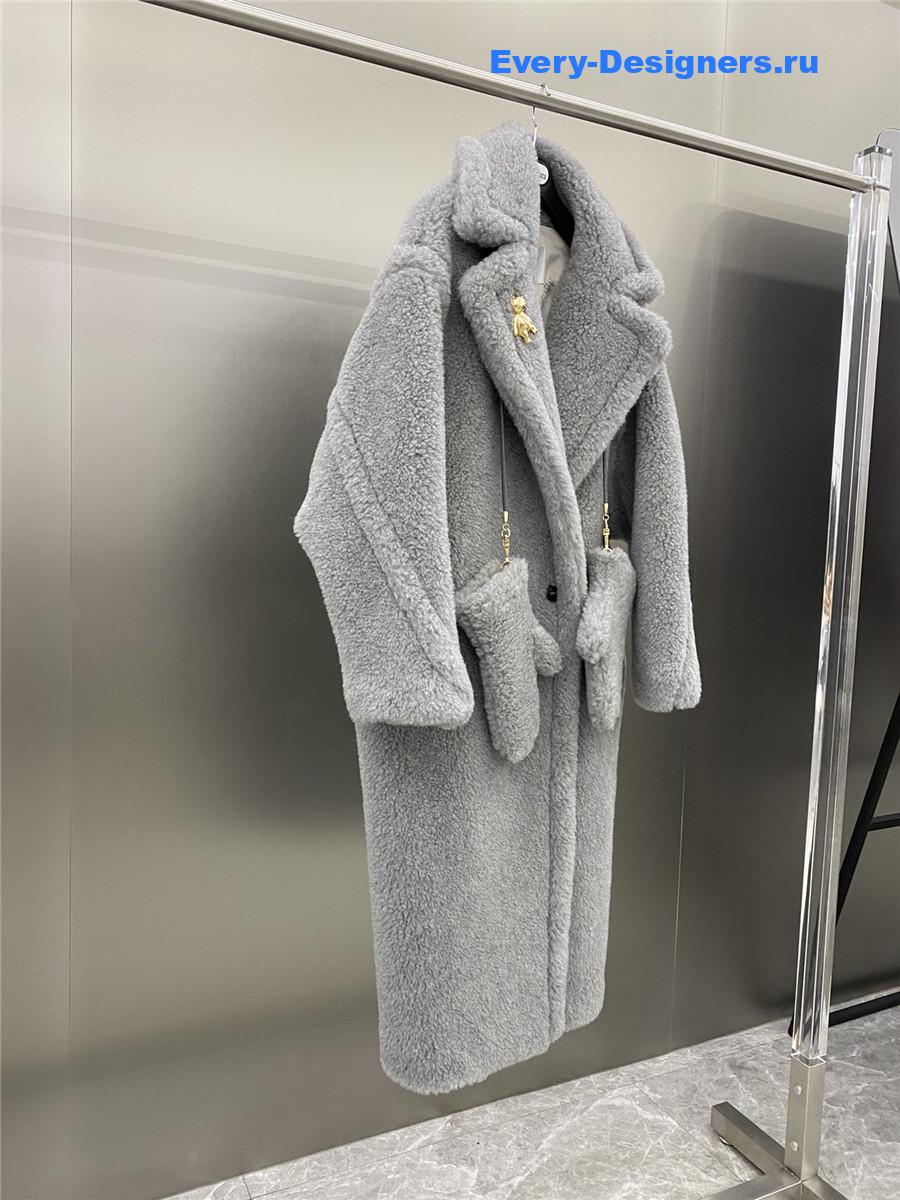 Max Mara Grey Alpaca Faux Fur Coat