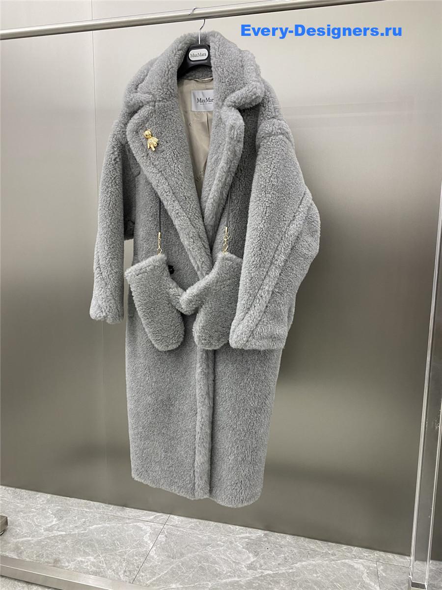 Max Mara Grey Alpaca Faux Fur Coat