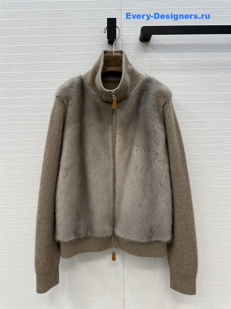 L0r0 P1ana brown cashmere knit mink fur coat