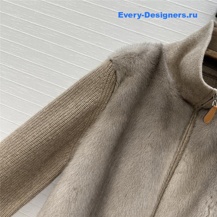 L0r0 P1ana brown cashmere knit mink fur coat