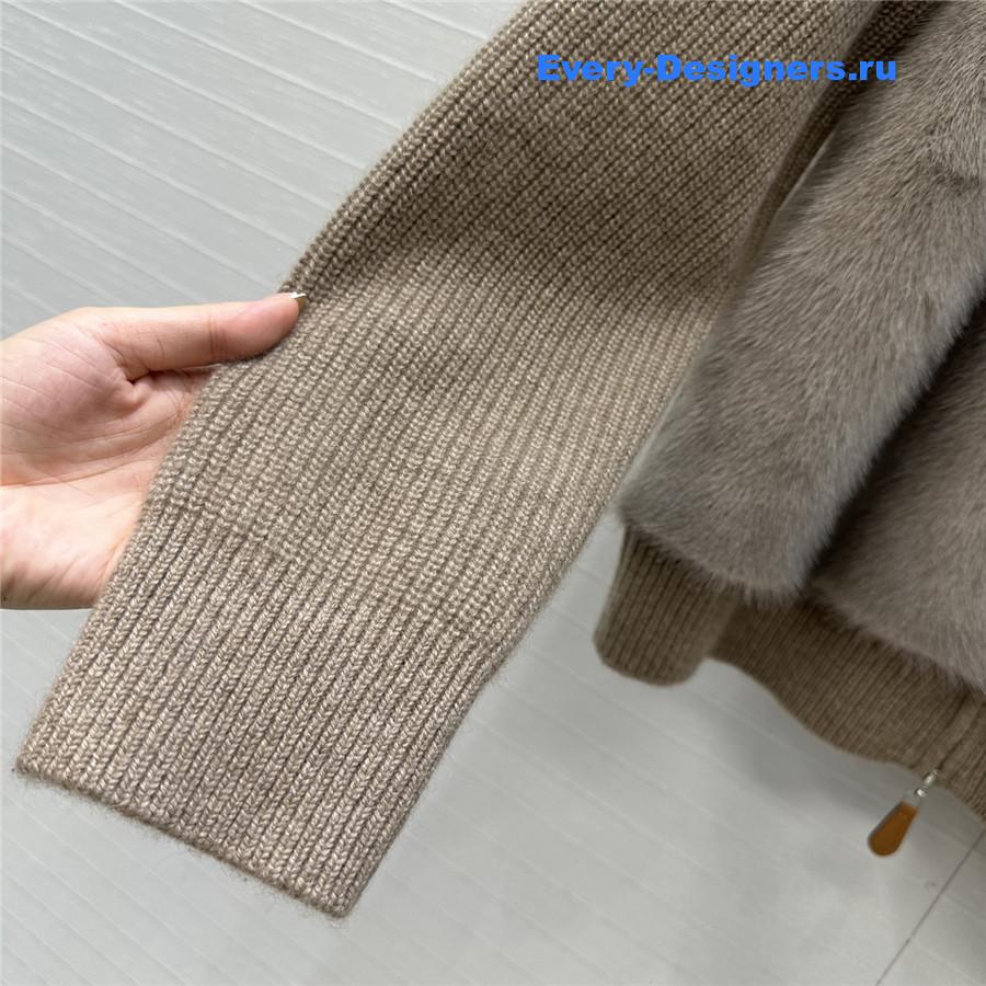 L0r0 P1ana brown cashmere knit mink fur coat