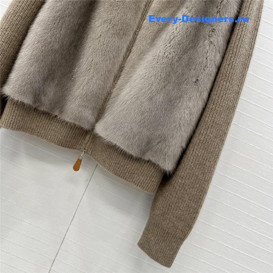 L0r0 P1ana brown cashmere knit mink fur coat