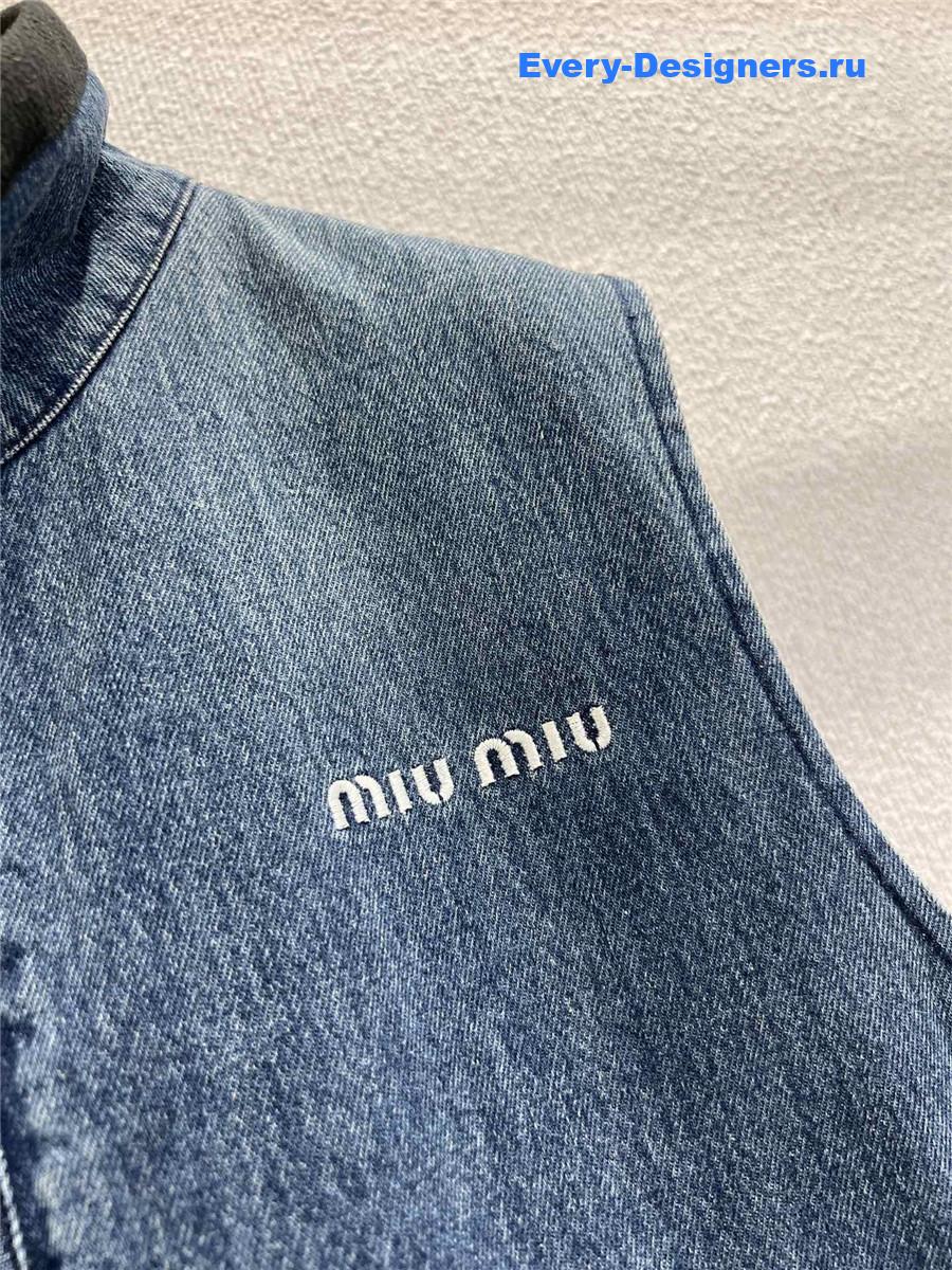 Miu Miu logo-embroidered Blue Denim Gilet