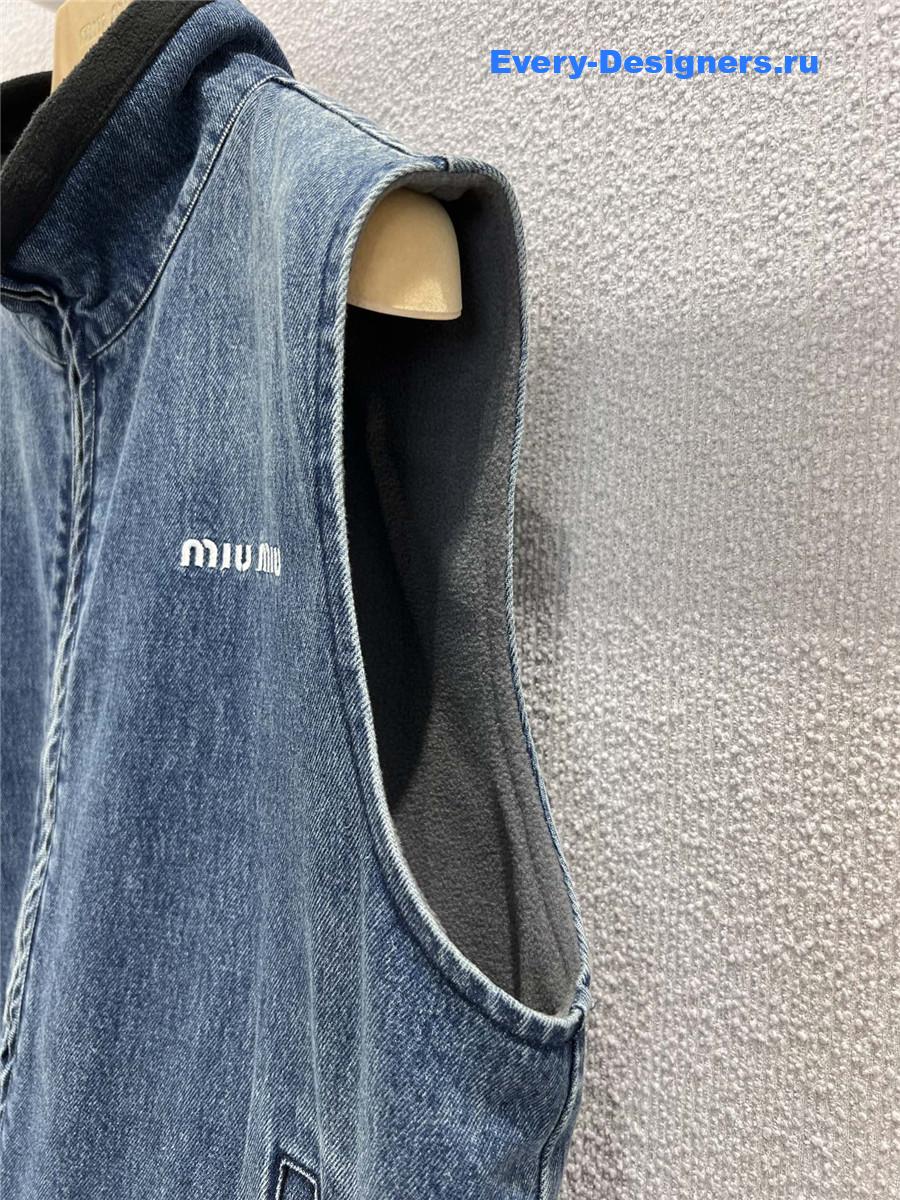 Miu Miu logo-embroidered Blue Denim Gilet