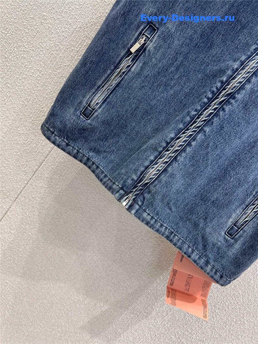 Miu Miu logo-embroidered Blue Denim Gilet