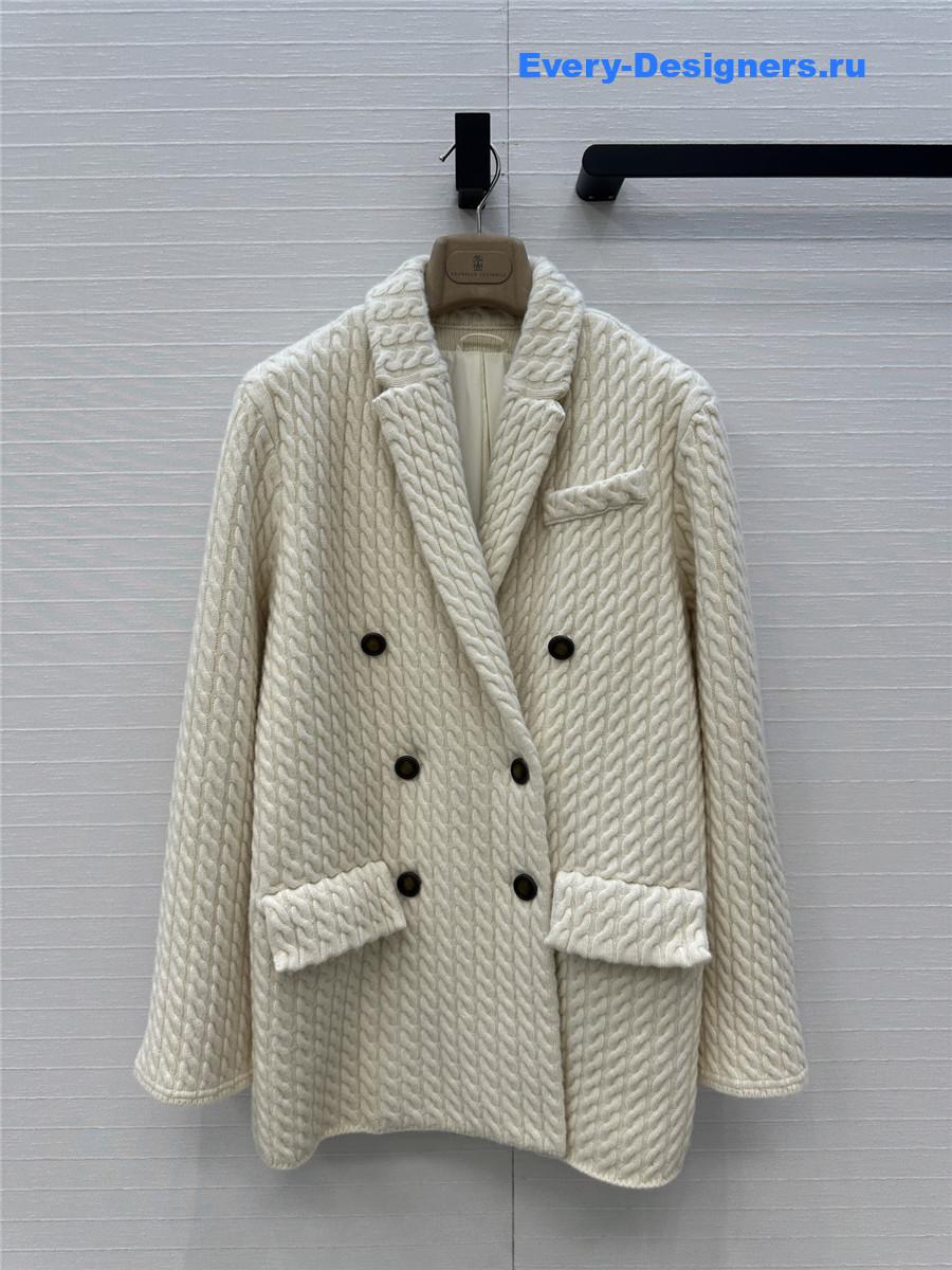 BC White Cable Cashmere Knit Blazer