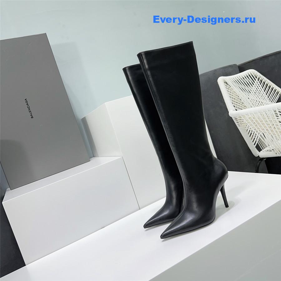 Ba1en*iaga black zipper pointed toe long boots