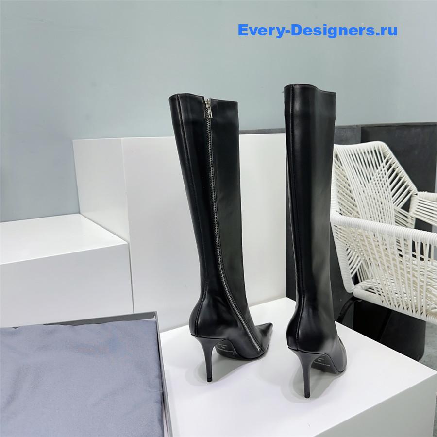 Ba1en*iaga black zipper pointed toe long boots