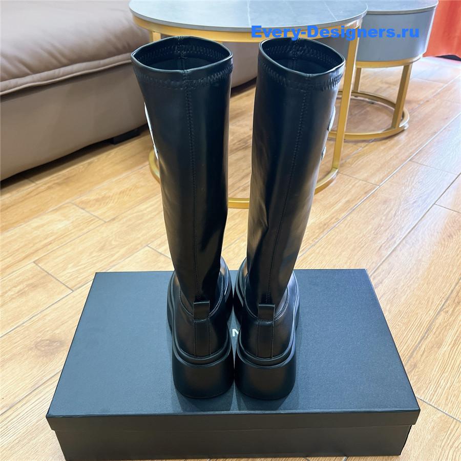 Ch**el cc logo black rubber knee high boots