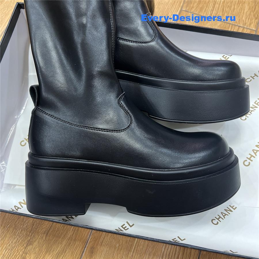 Ch**el cc logo black rubber knee high boots