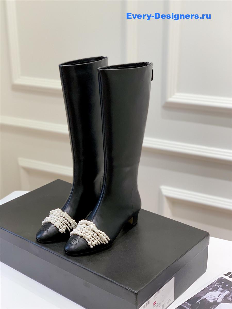 Ch**el black cc knee high boots