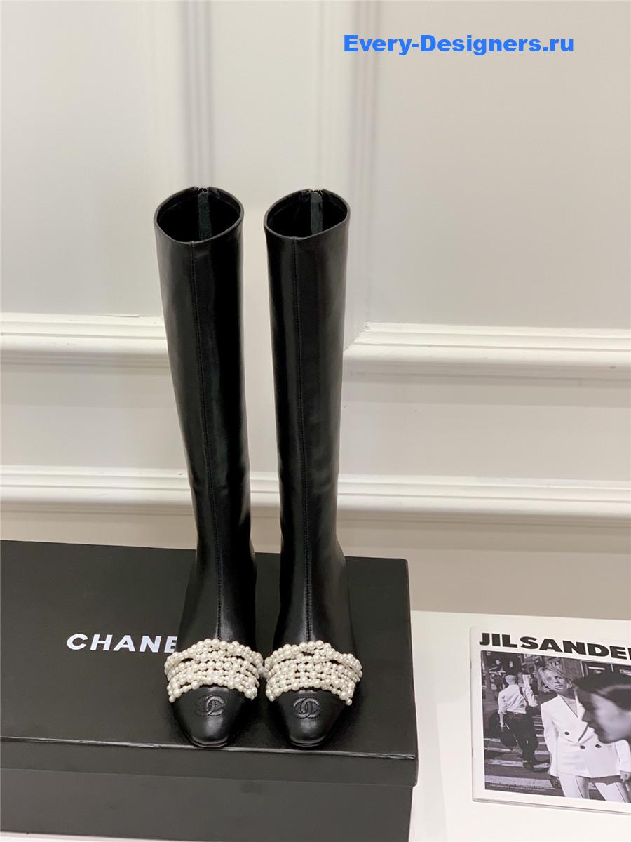 Ch**el black cc knee high boots