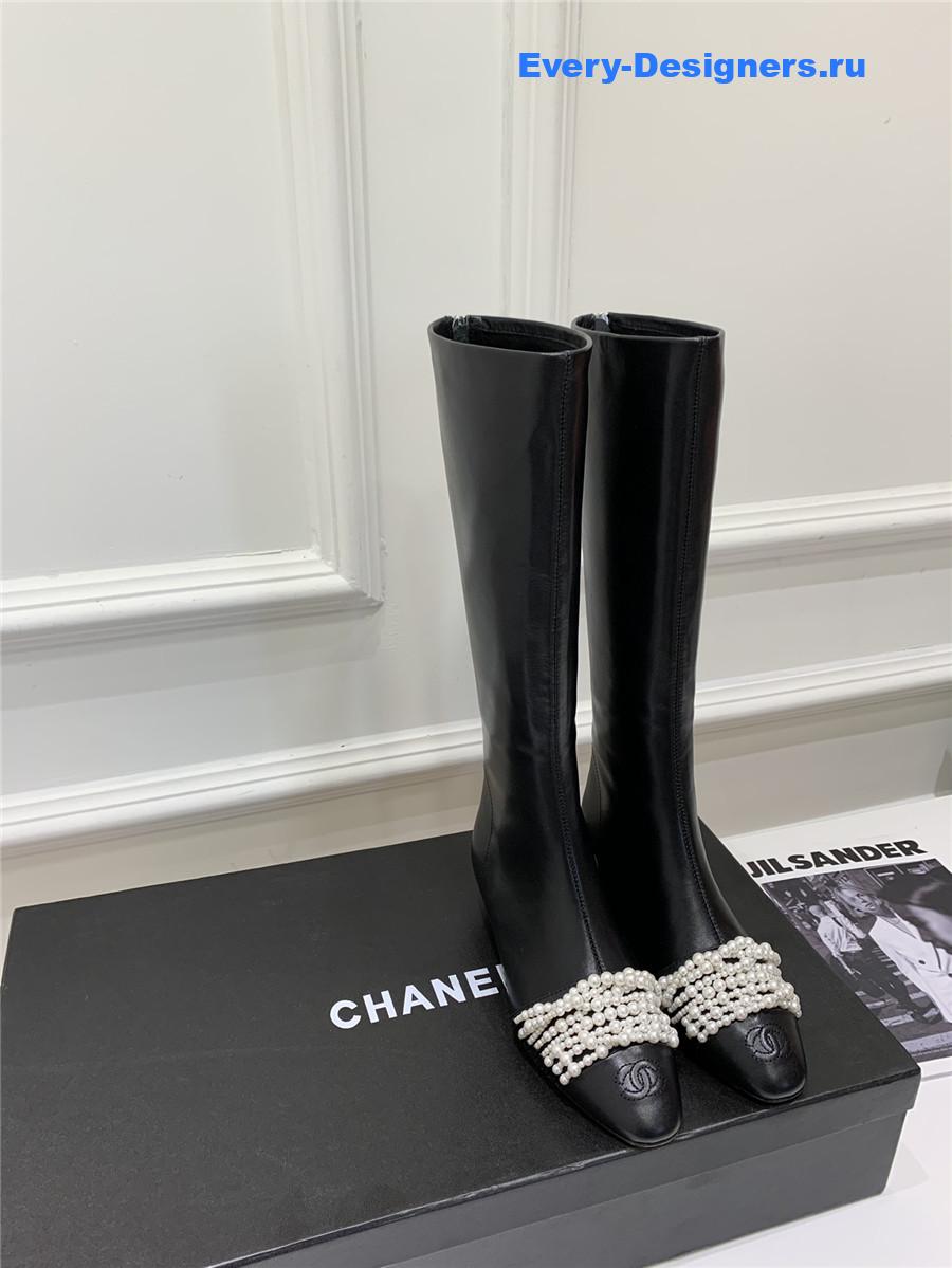 Ch**el black cc knee high boots