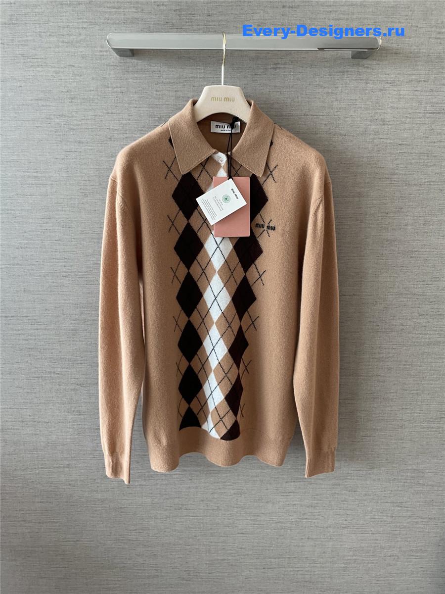 miu miu D1am0nd pattern polo sweater
