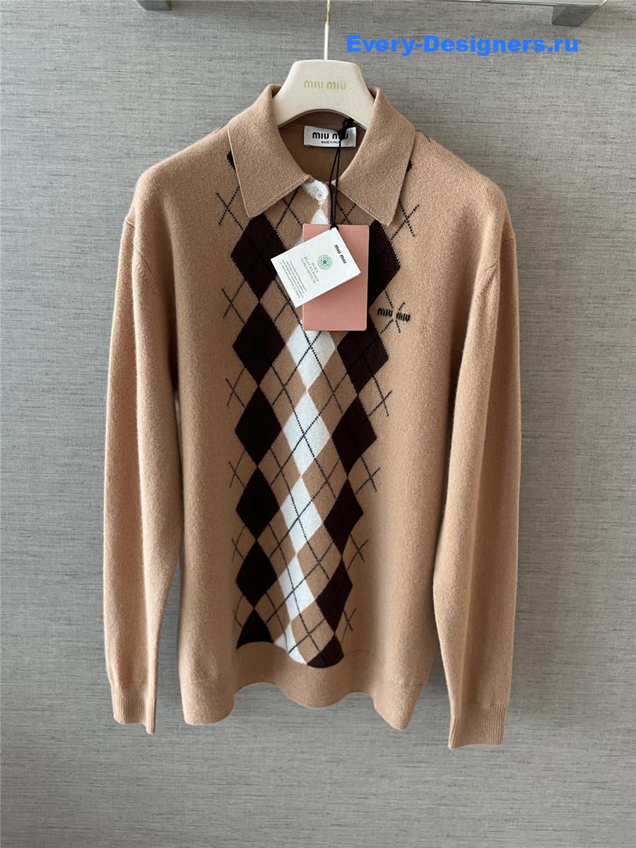 miu miu D1am0nd pattern polo sweater