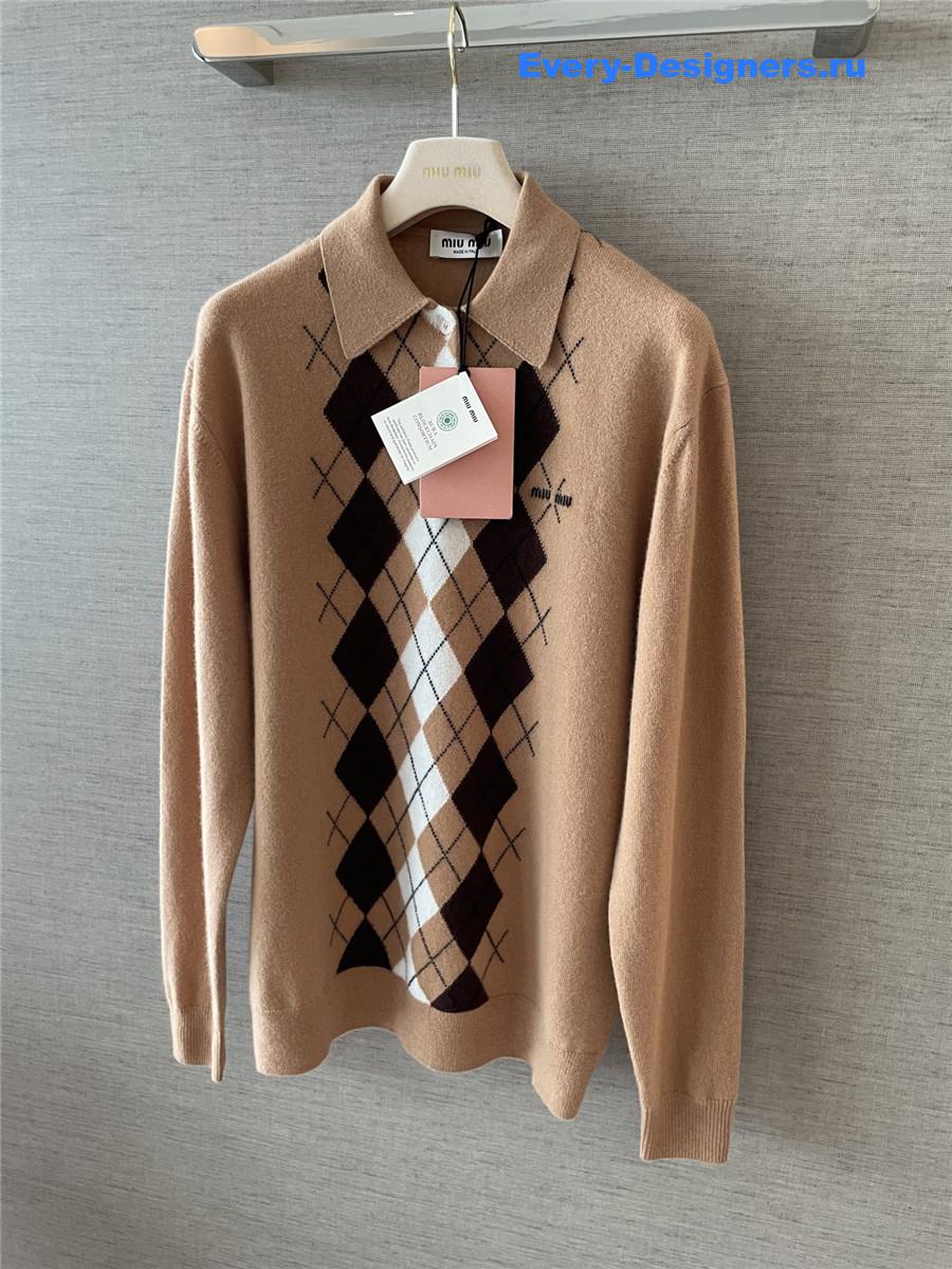 miu miu D1am0nd pattern polo sweater