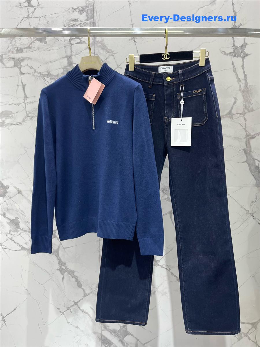 Miu Miu Navy Zip-Up Sweater