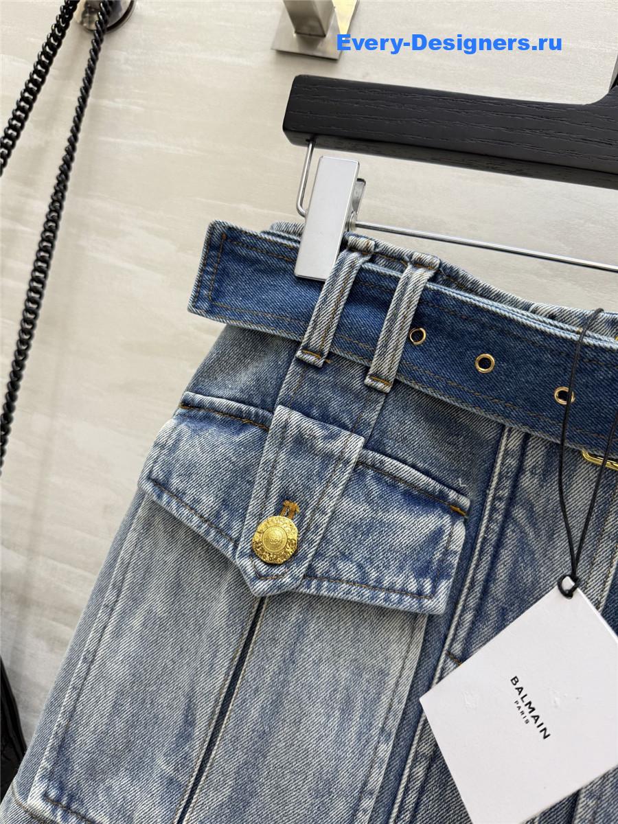 Balmain Blue Denim Skirt With Pockets