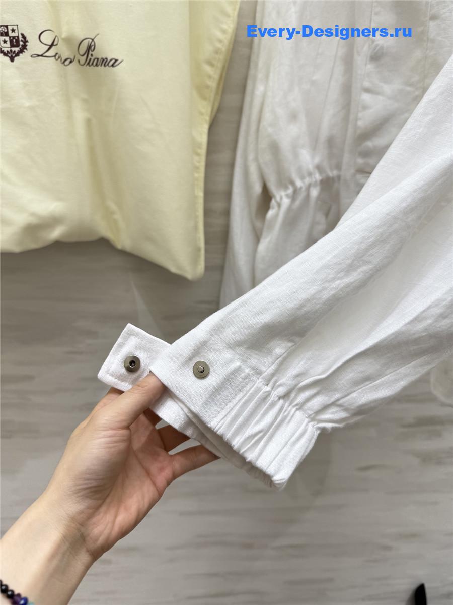 L0r0 P1ana white linen stand collar coat