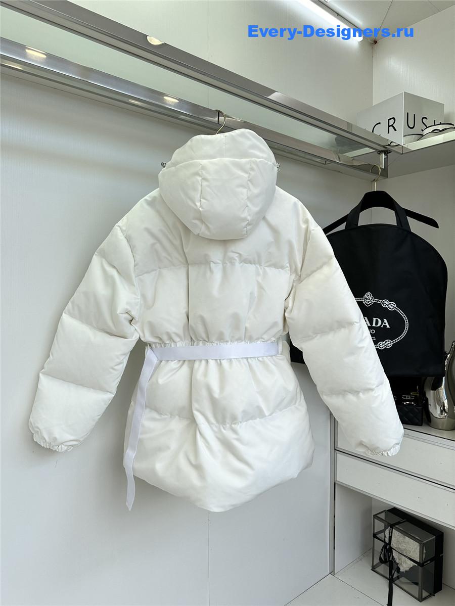 Pra*a white hooded belt bag down jacket