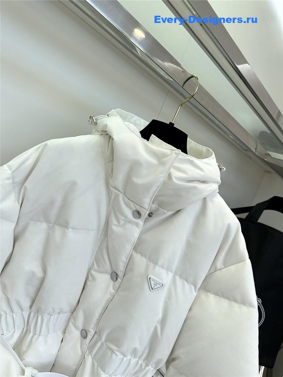 Pra*a white hooded belt bag down jacket