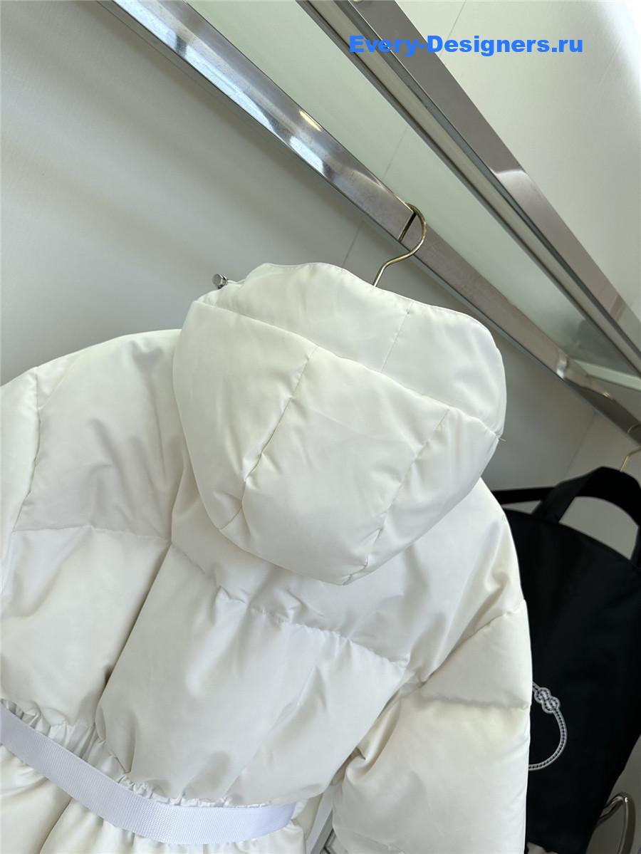 Pra*a white hooded belt bag down jacket