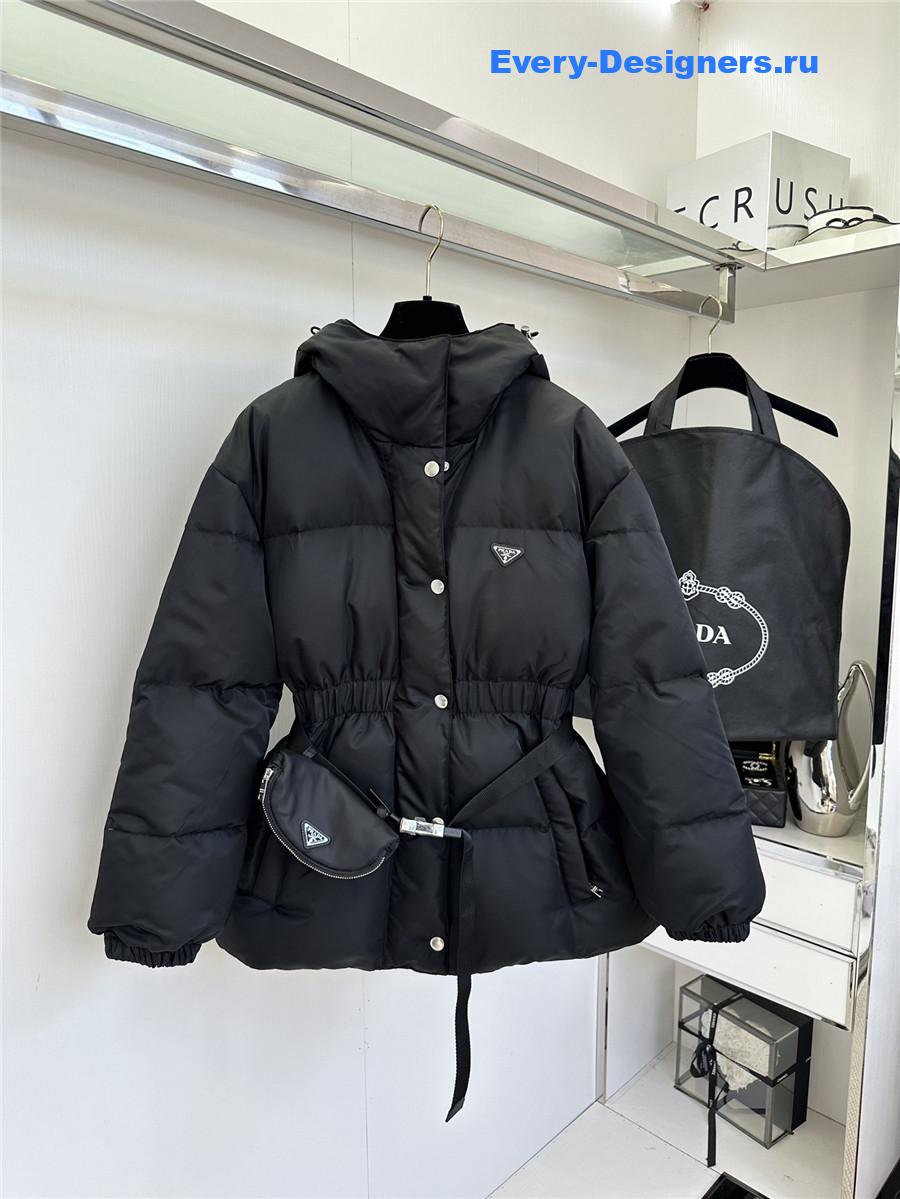 Pra*a black hooded belt bag down jacket