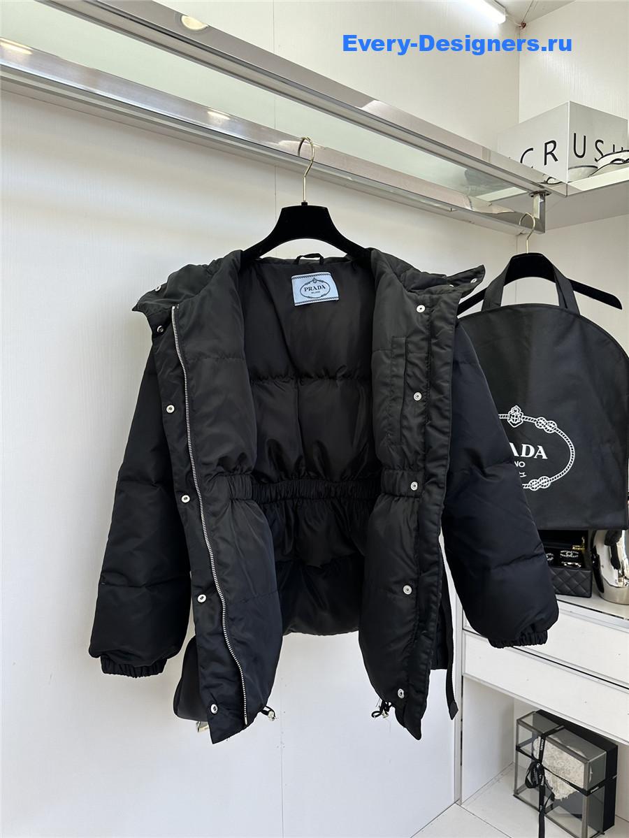 Pra*a black hooded belt bag down jacket