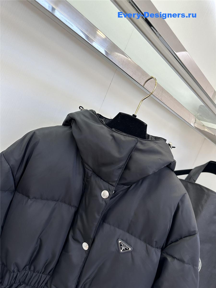 Pra*a black hooded belt bag down jacket