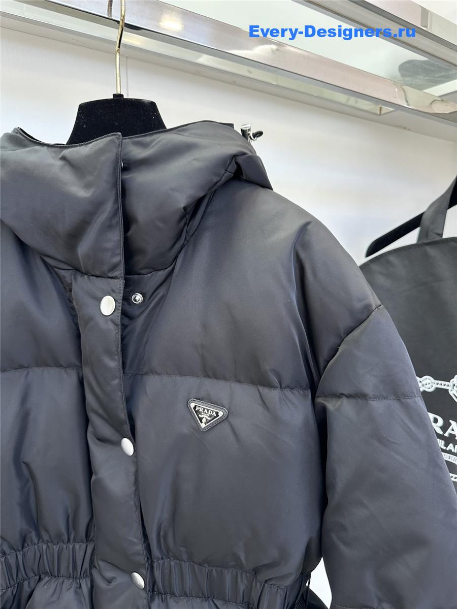 Pra*a black hooded belt bag down jacket
