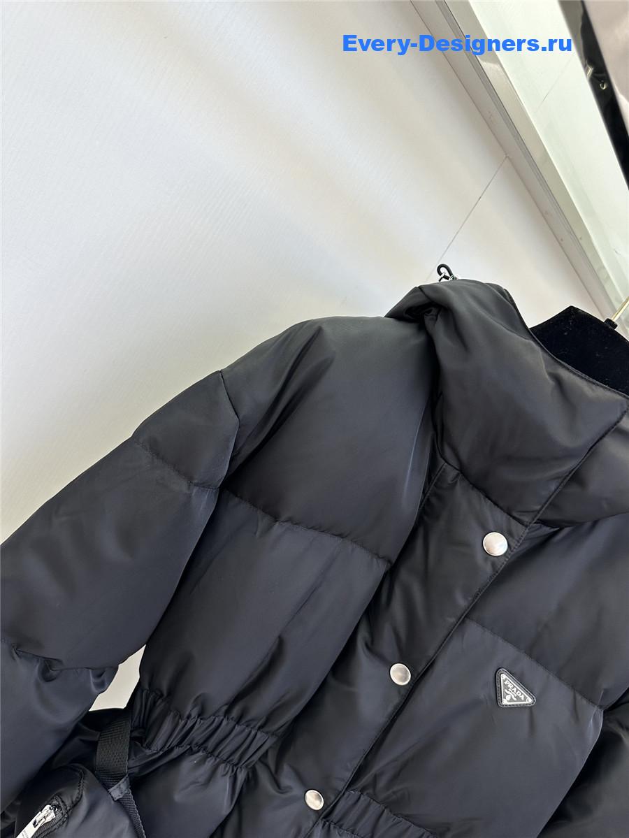 Pra*a black hooded belt bag down jacket