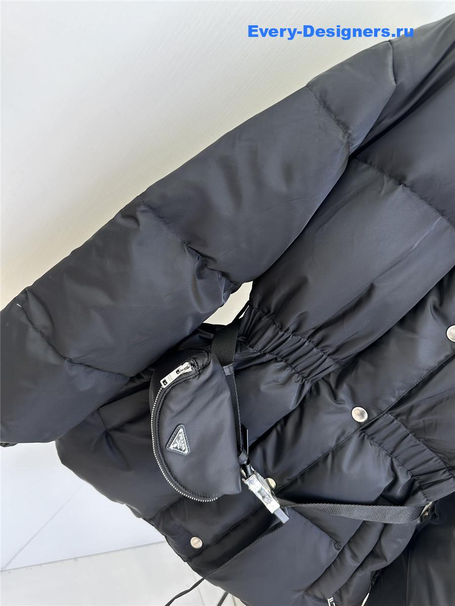 Pra*a black hooded belt bag down jacket