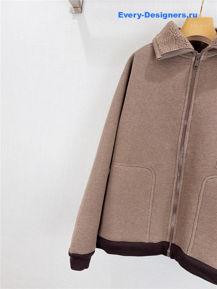Miu Miu Neutrals Fleece Bomber Jacket