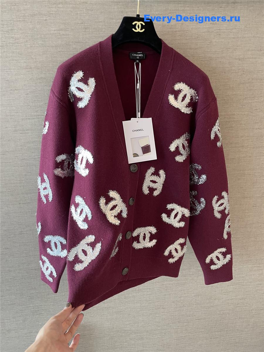 Ch**el sequin cc burgundy cardigan